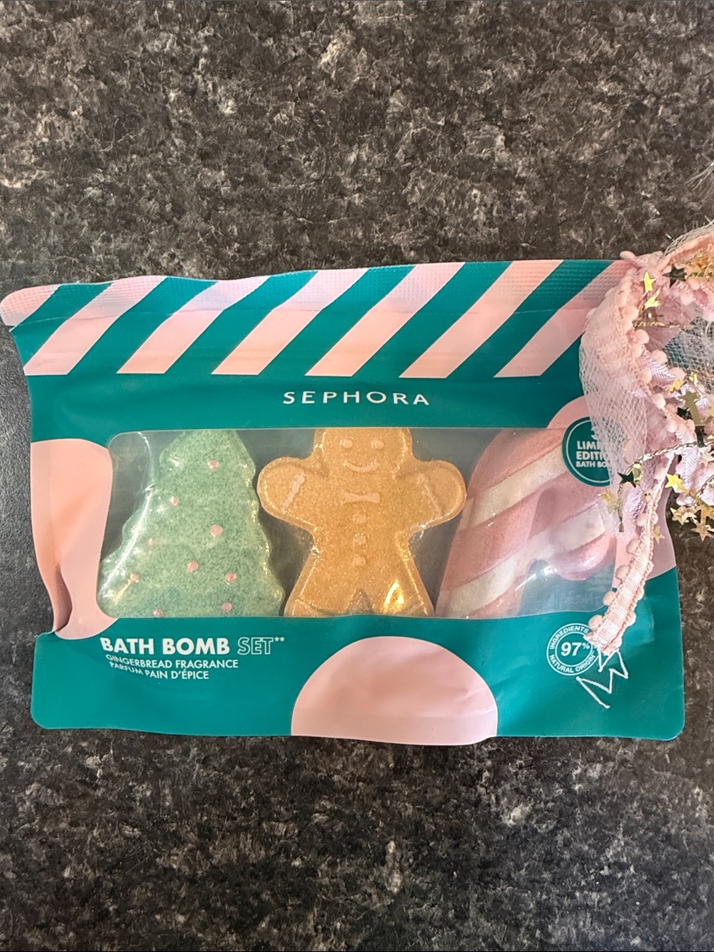 Sephora Holiday Bath Bomb Trio - Green, Gold & Pink‎ Holiday Gift Set Limited